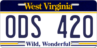WV license plate ODS420