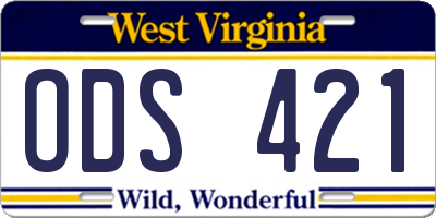 WV license plate ODS421