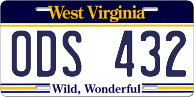 WV license plate ODS432