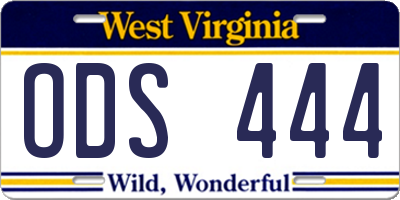 WV license plate ODS444