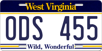 WV license plate ODS455