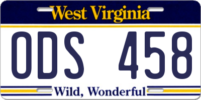 WV license plate ODS458
