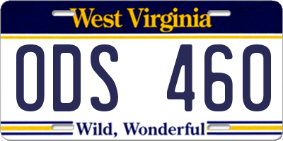 WV license plate ODS460
