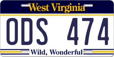 WV license plate ODS474