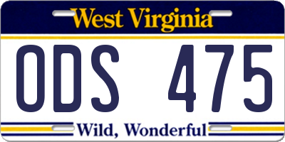 WV license plate ODS475