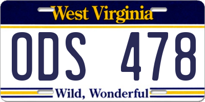 WV license plate ODS478
