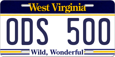WV license plate ODS500