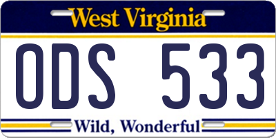 WV license plate ODS533