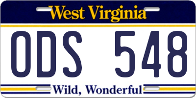 WV license plate ODS548