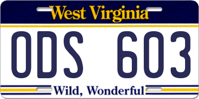 WV license plate ODS603