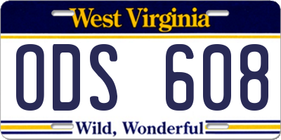 WV license plate ODS608