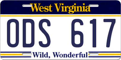WV license plate ODS617