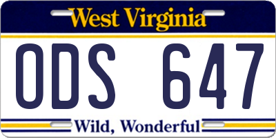 WV license plate ODS647