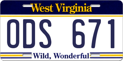 WV license plate ODS671