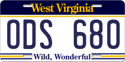 WV license plate ODS680