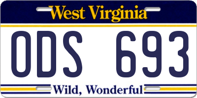 WV license plate ODS693