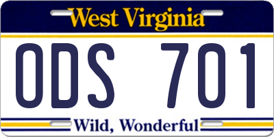 WV license plate ODS701