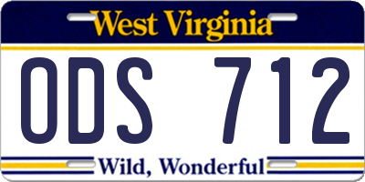 WV license plate ODS712