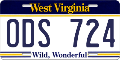 WV license plate ODS724