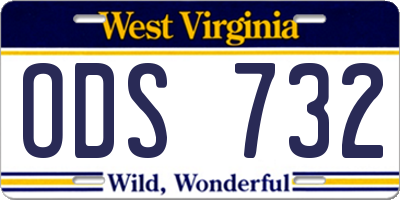 WV license plate ODS732