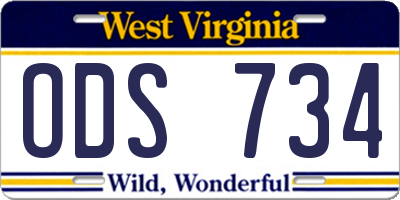 WV license plate ODS734