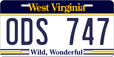 WV license plate ODS747