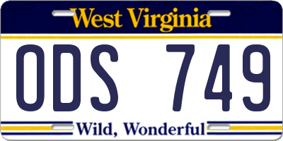 WV license plate ODS749