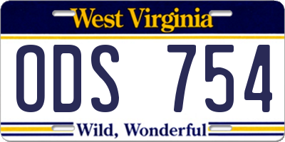 WV license plate ODS754