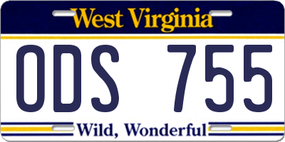WV license plate ODS755