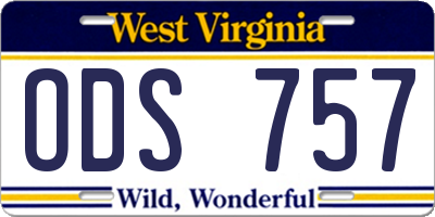 WV license plate ODS757