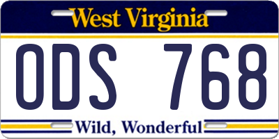 WV license plate ODS768