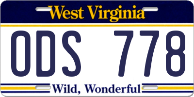 WV license plate ODS778