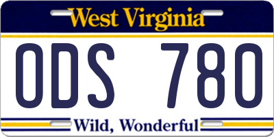 WV license plate ODS780