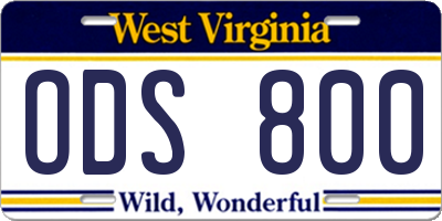 WV license plate ODS800