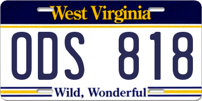 WV license plate ODS818