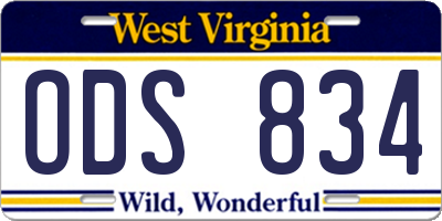 WV license plate ODS834
