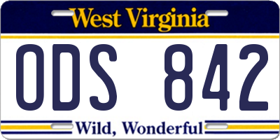 WV license plate ODS842