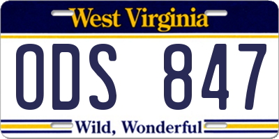 WV license plate ODS847