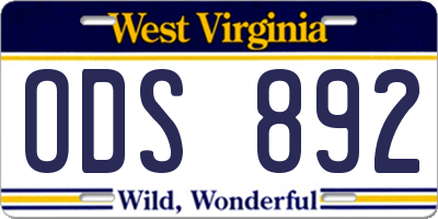 WV license plate ODS892