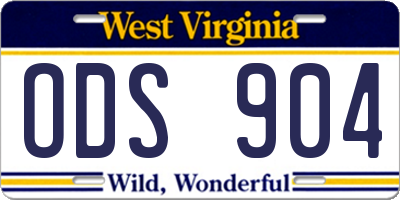 WV license plate ODS904