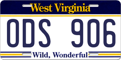 WV license plate ODS906