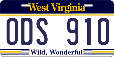 WV license plate ODS910