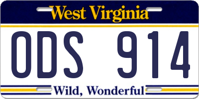 WV license plate ODS914