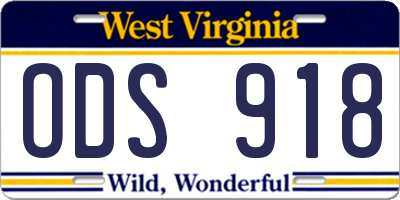 WV license plate ODS918