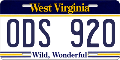 WV license plate ODS920