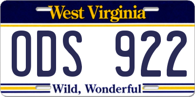 WV license plate ODS922
