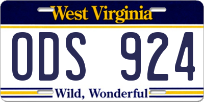 WV license plate ODS924