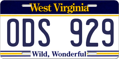WV license plate ODS929