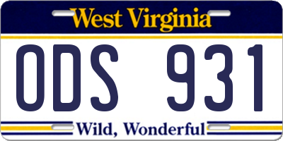 WV license plate ODS931
