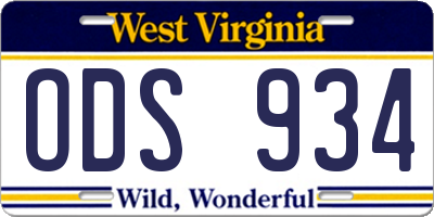 WV license plate ODS934
